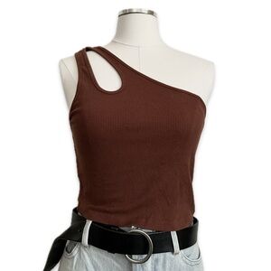 zara | one shoulder cut out ribbed cropped tank top